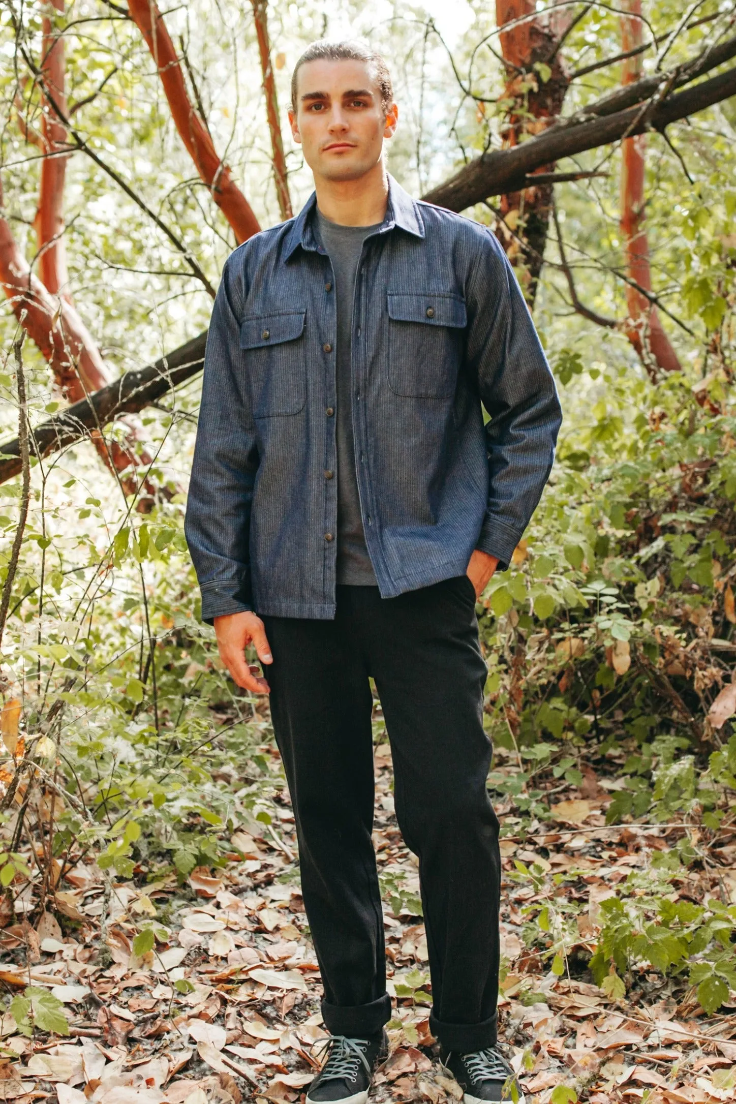 Crest Overshirt / Denim Pinstripe