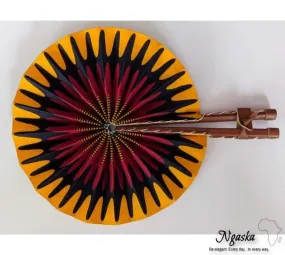 Crimson Yellow Brown Target Design Flowered Ankara Hand Fan FAN-2