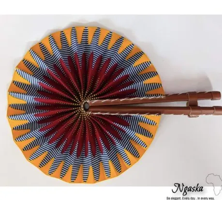 Crimson Yellow Brown Target Design Flowered Ankara Hand Fan FAN-2