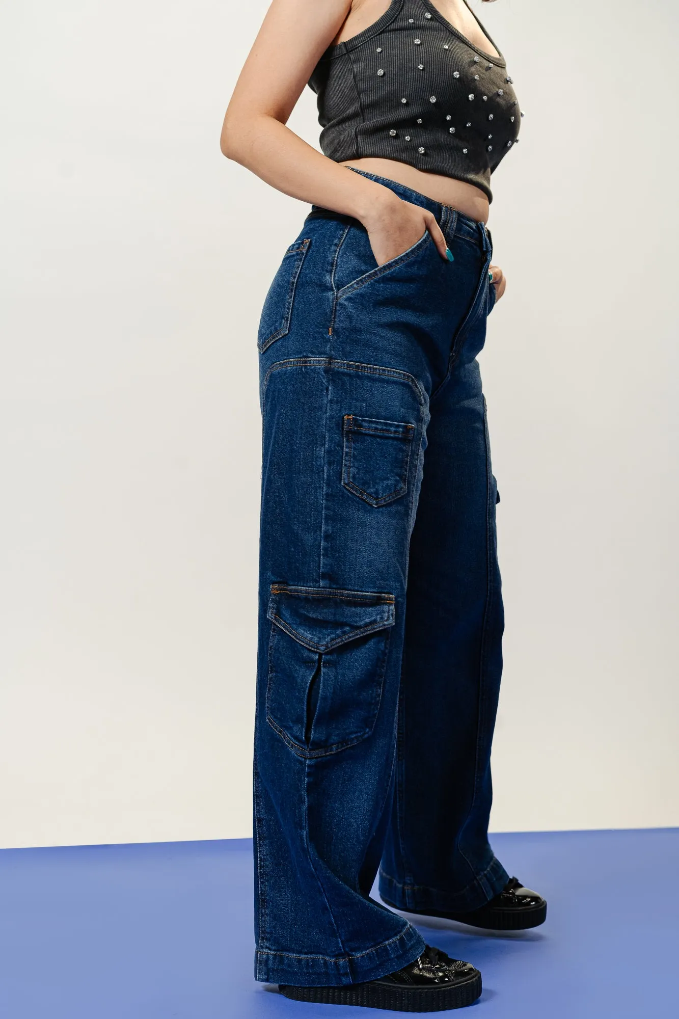 Curve Indigo Stretch Cargo Jeans