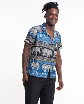 Divine Elephant Short Sleeve Button Shirt in Blue