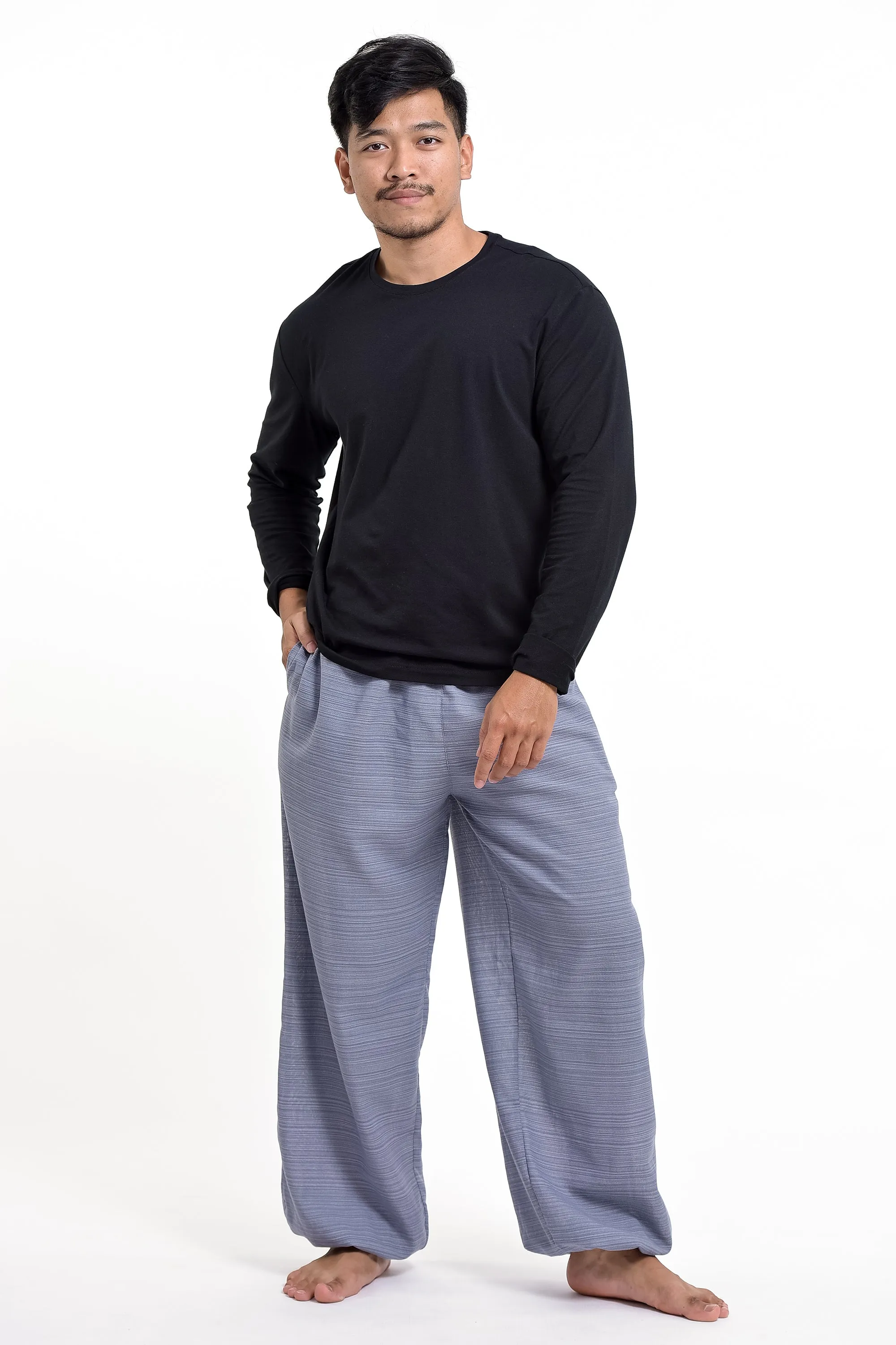 Drawstring Pinstripe Men's Pants in Gray