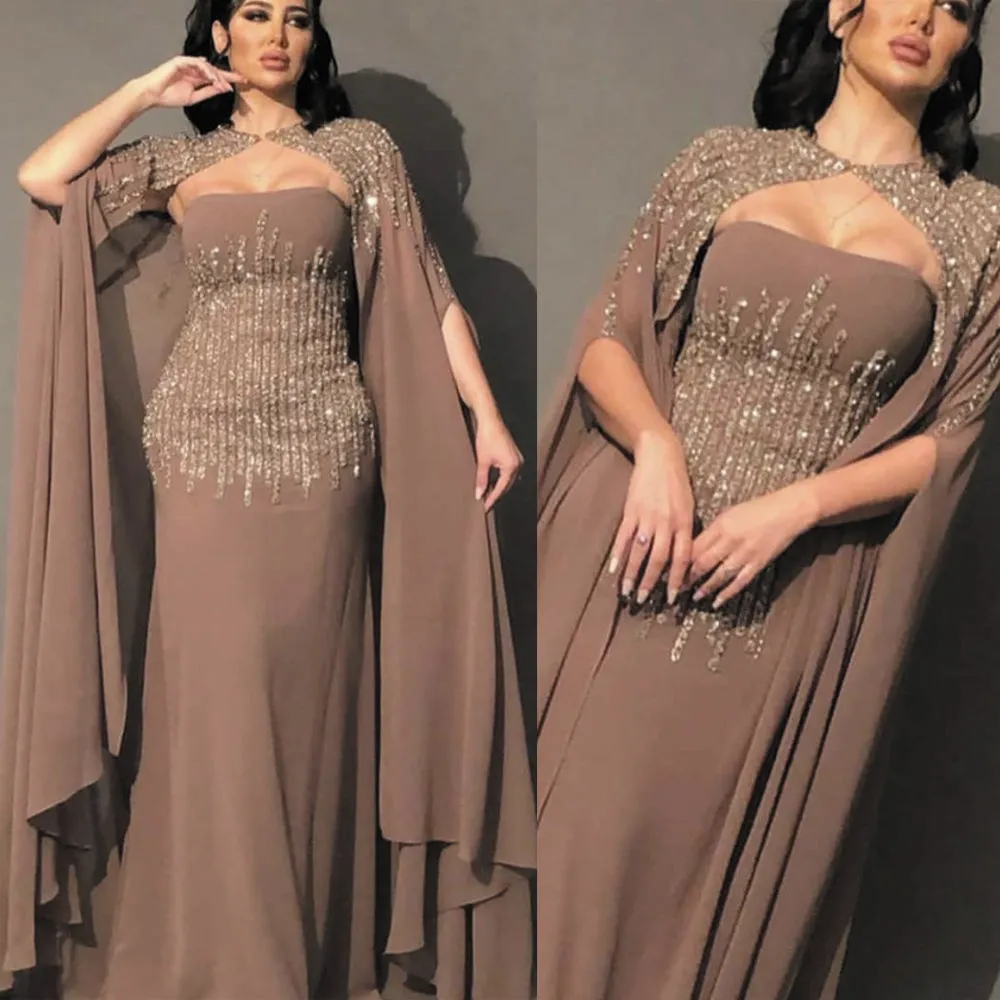 Dubai caftan beaded evening dresses 2020 long crystals elegant chiffon vintage evening gown