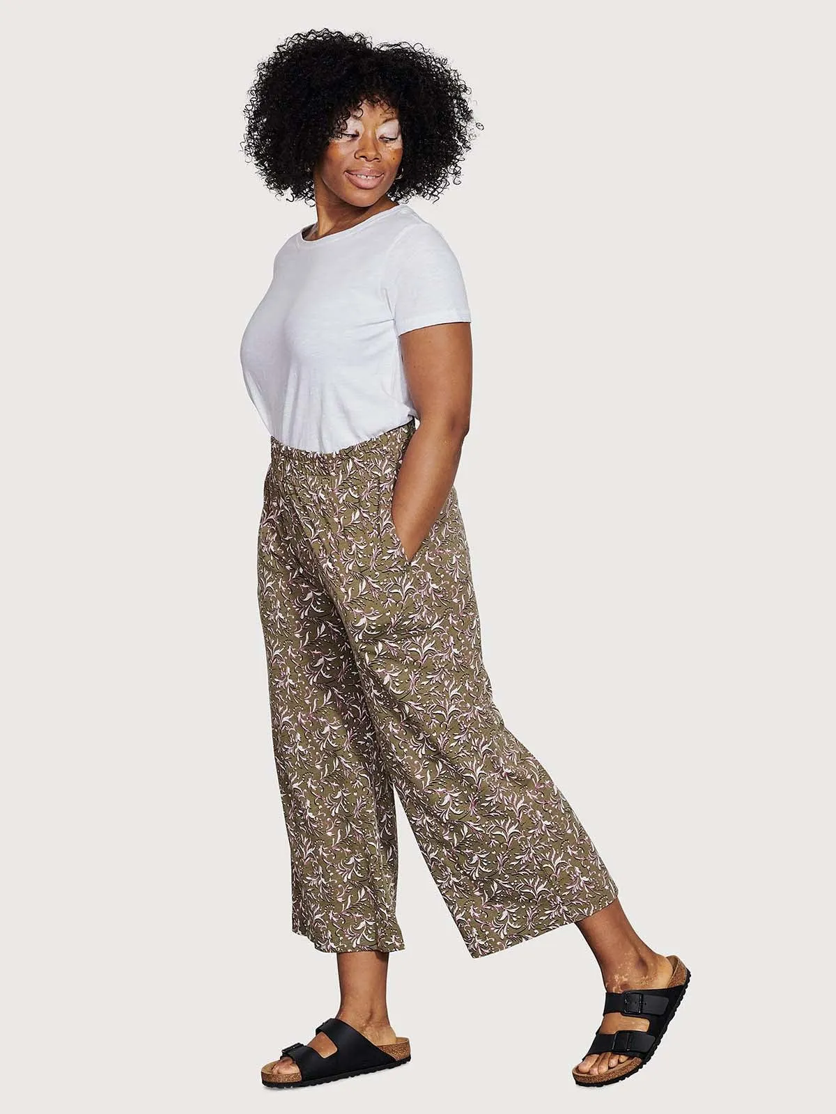 Eivissa Organic Cotton Lounge Culottes - Olive Green