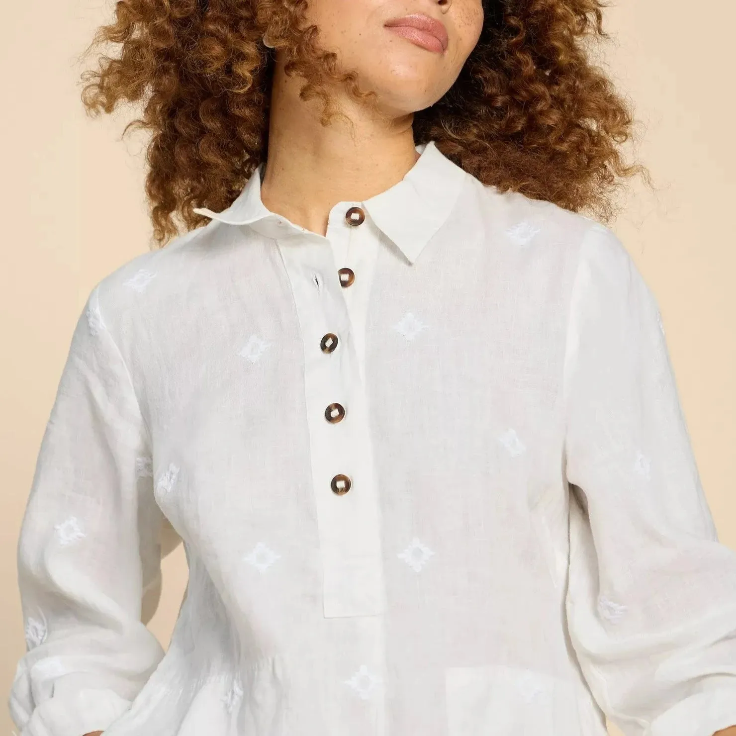 Evelyn Embroidered Linen Tunic - Natural White