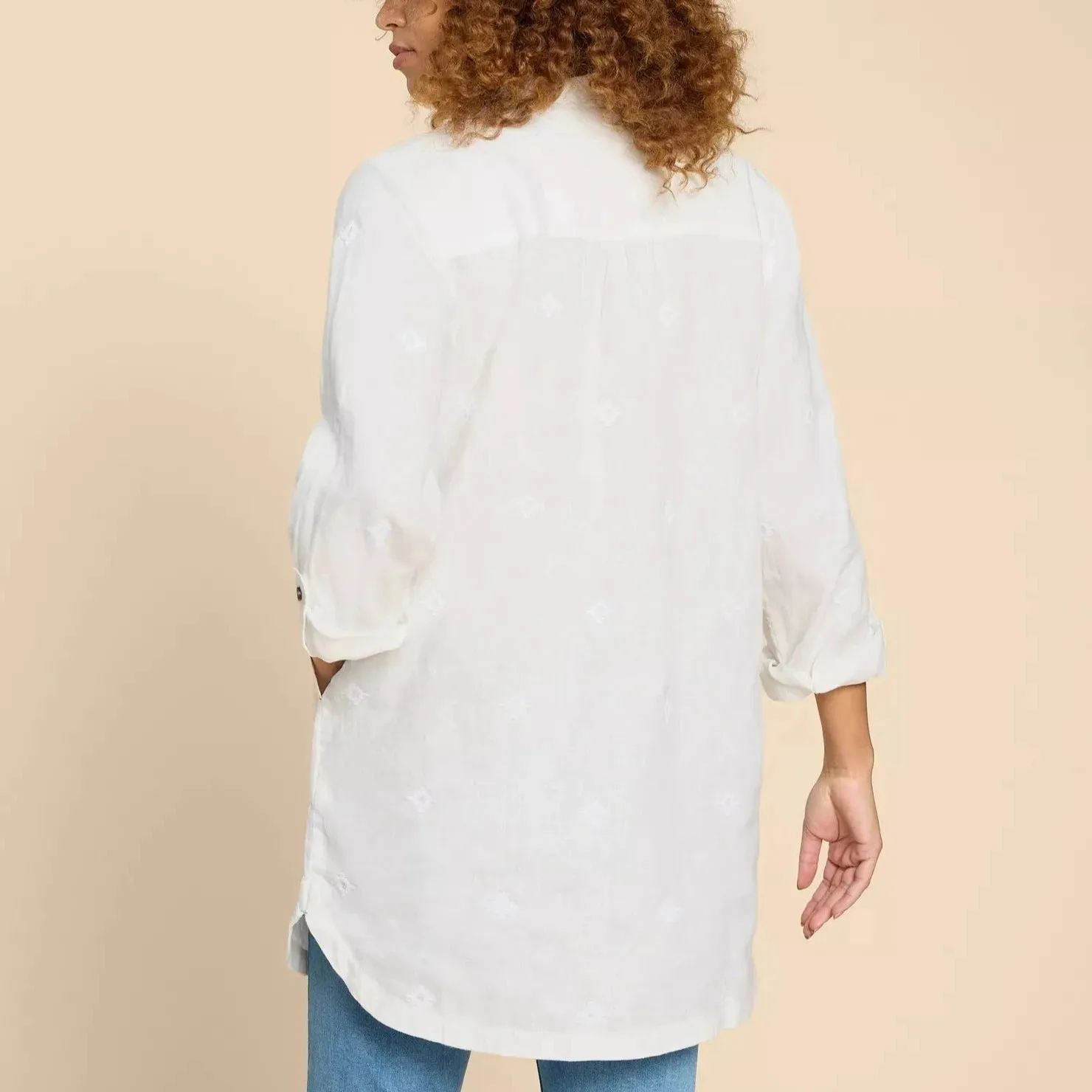 Evelyn Embroidered Linen Tunic - Natural White