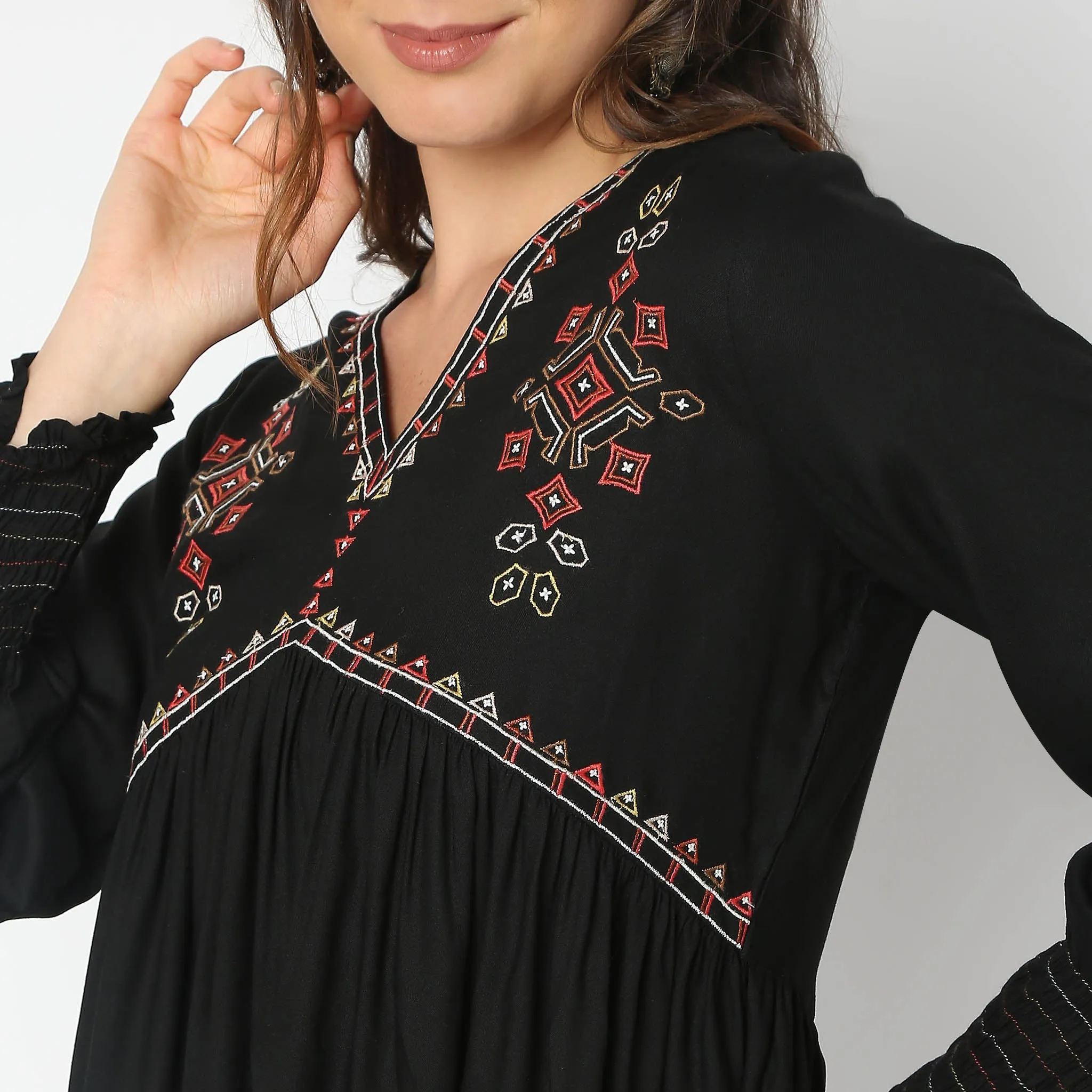 Flare Fit Embroidered Dress