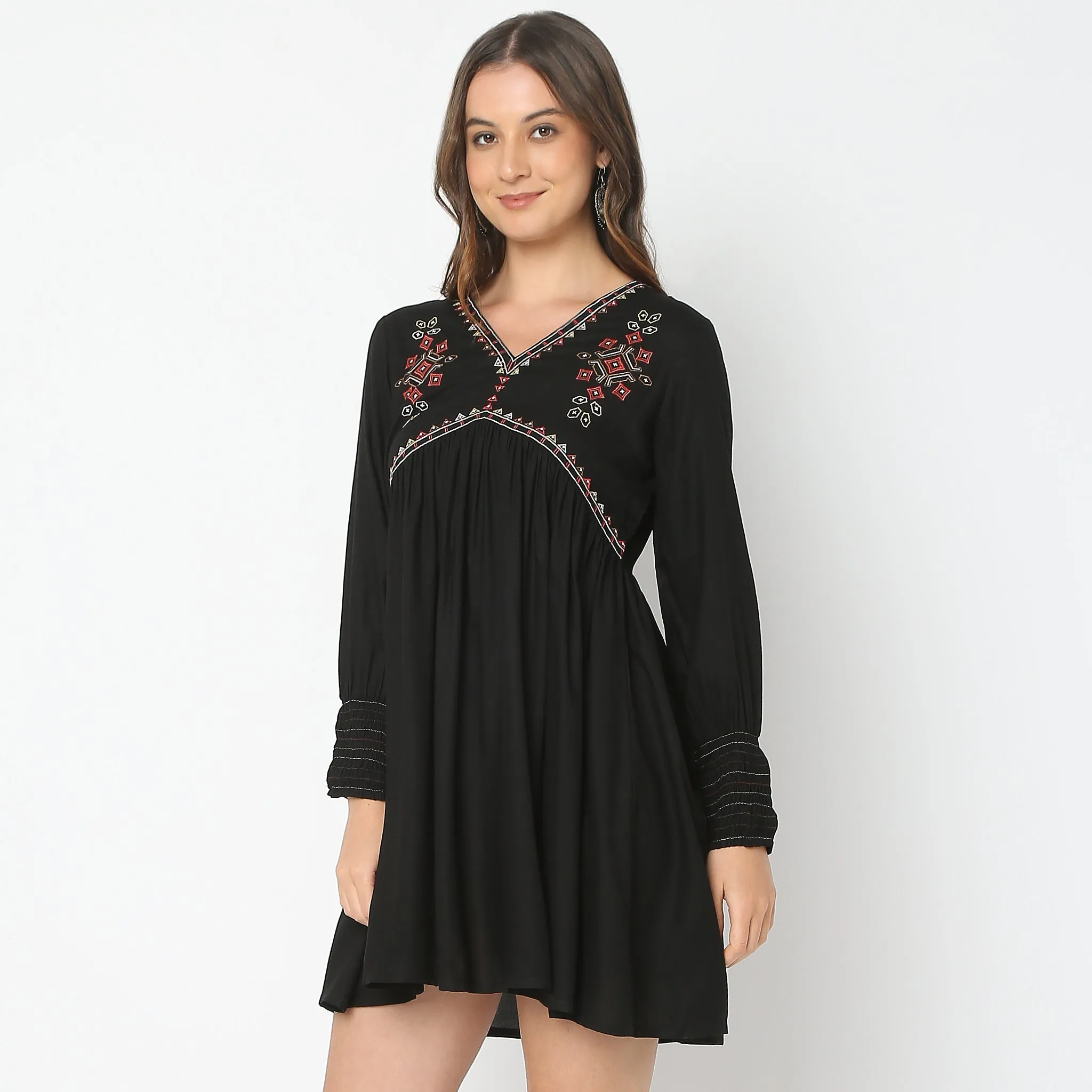 Flare Fit Embroidered Dress