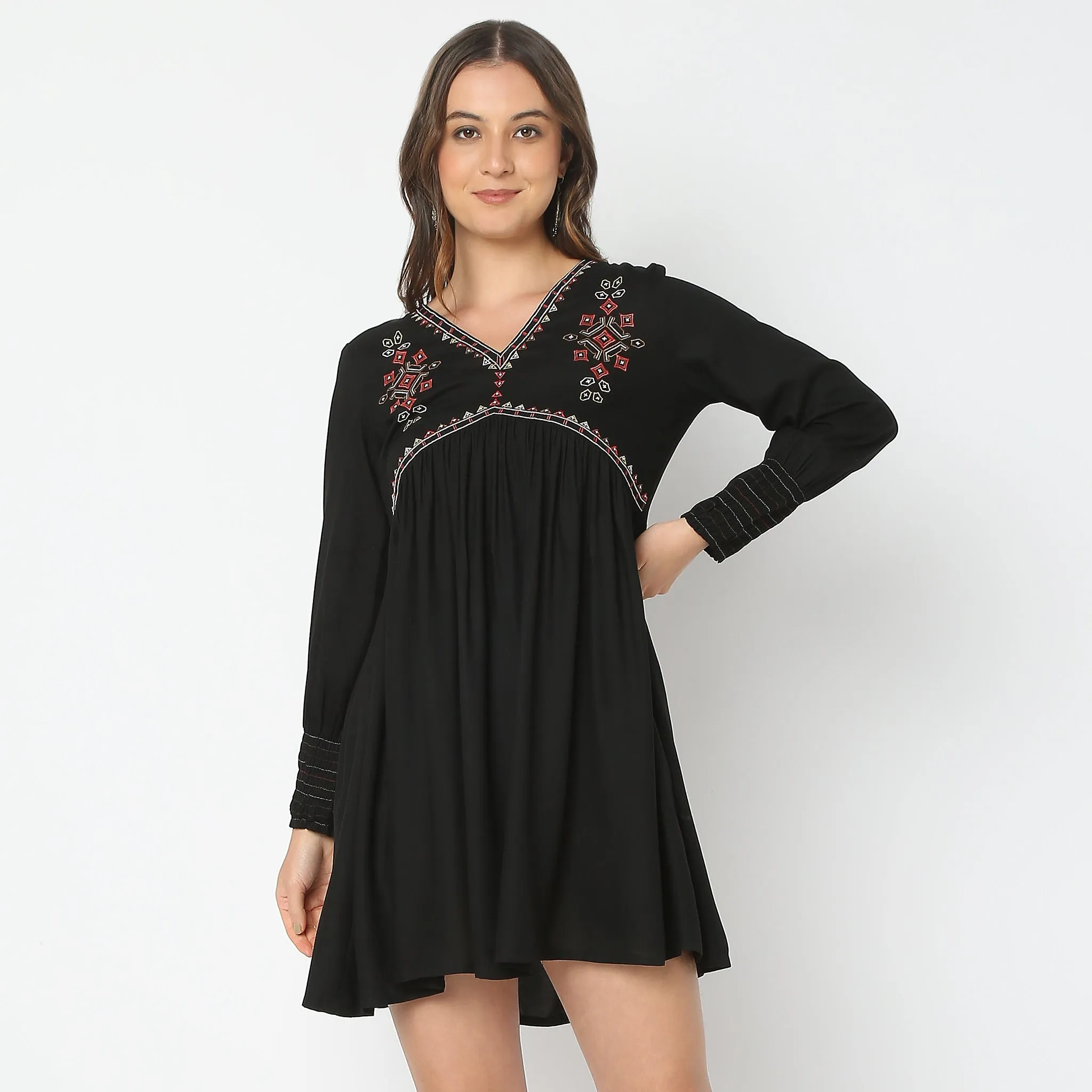 Flare Fit Embroidered Dress