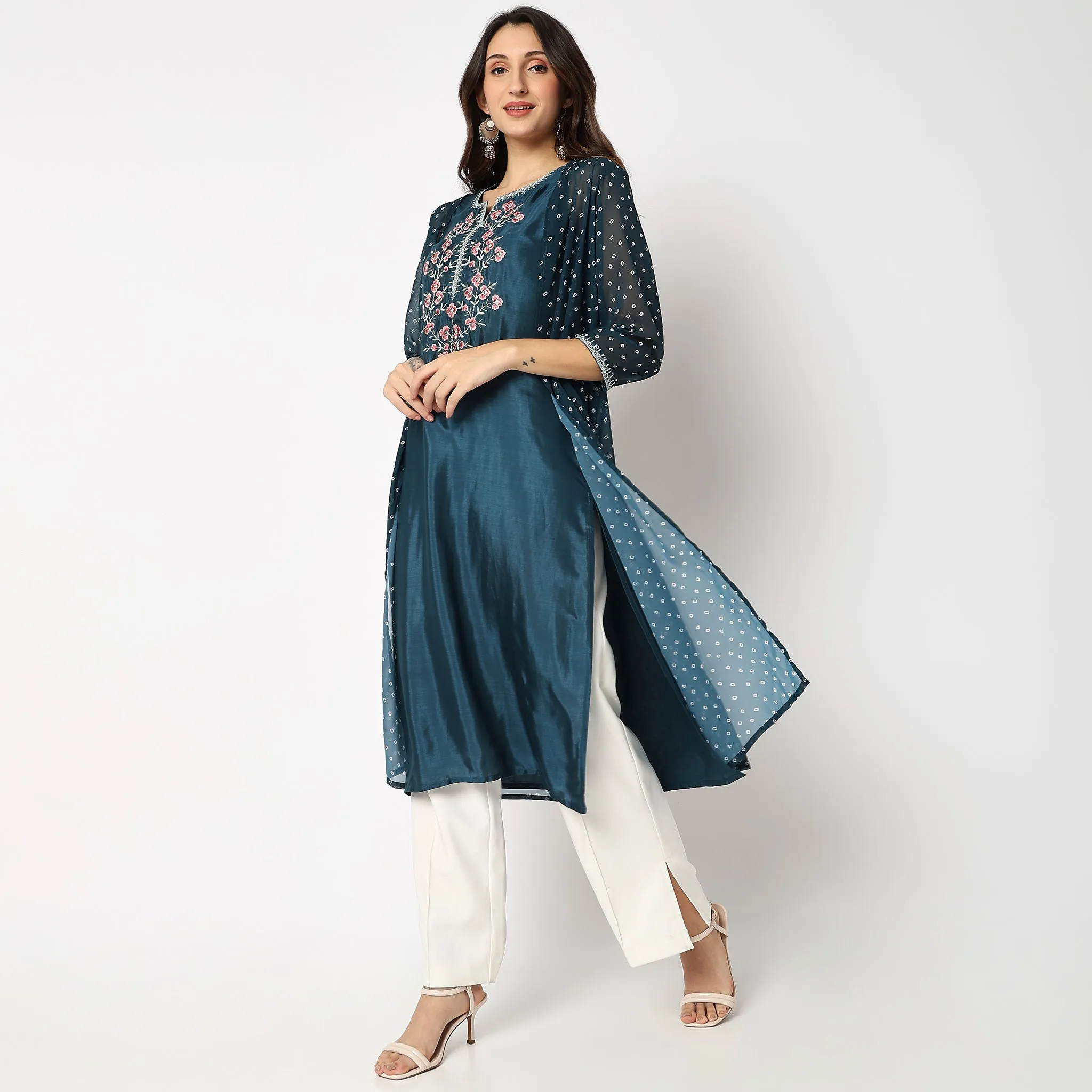 Flare Fit Embroidered Kurta