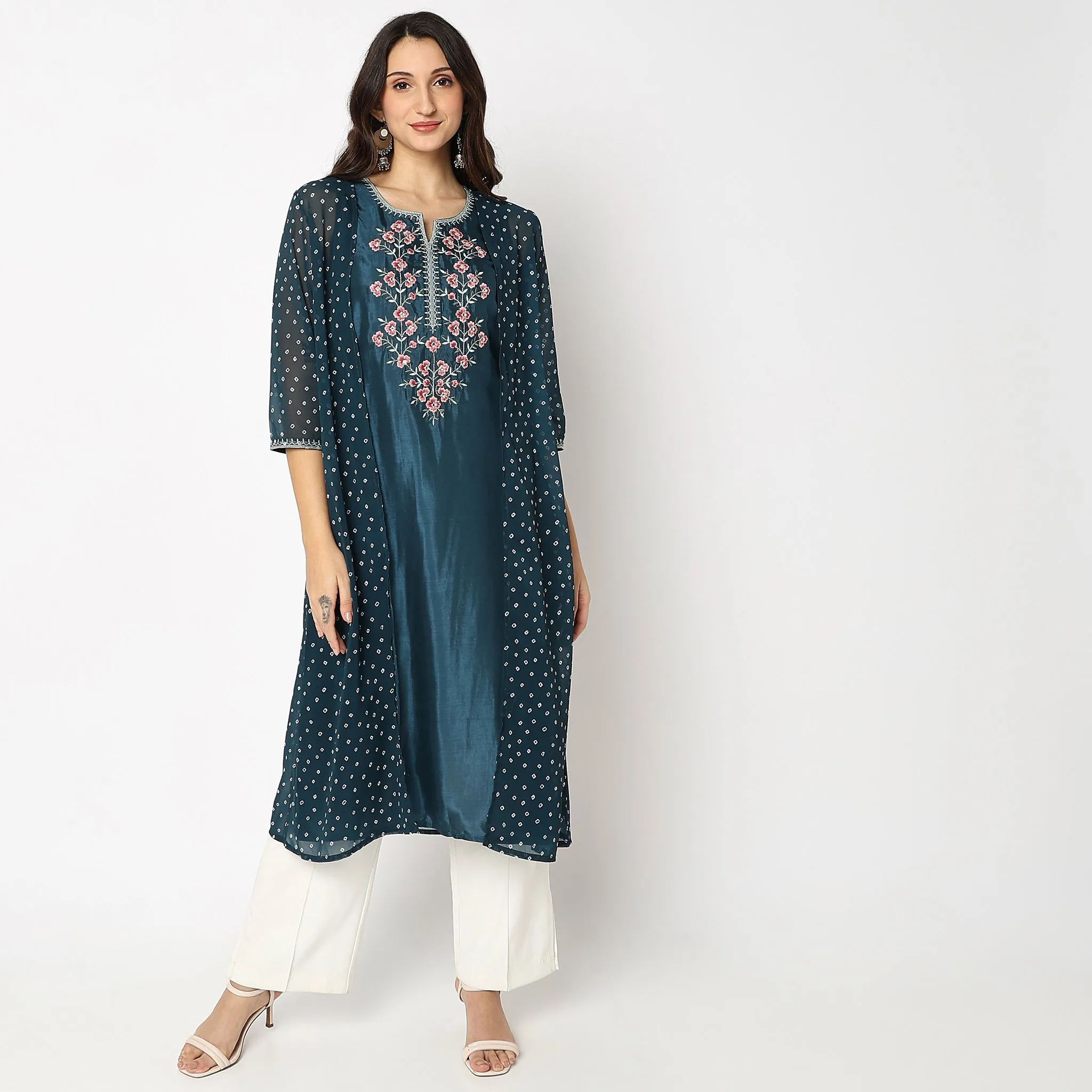 Flare Fit Embroidered Kurta