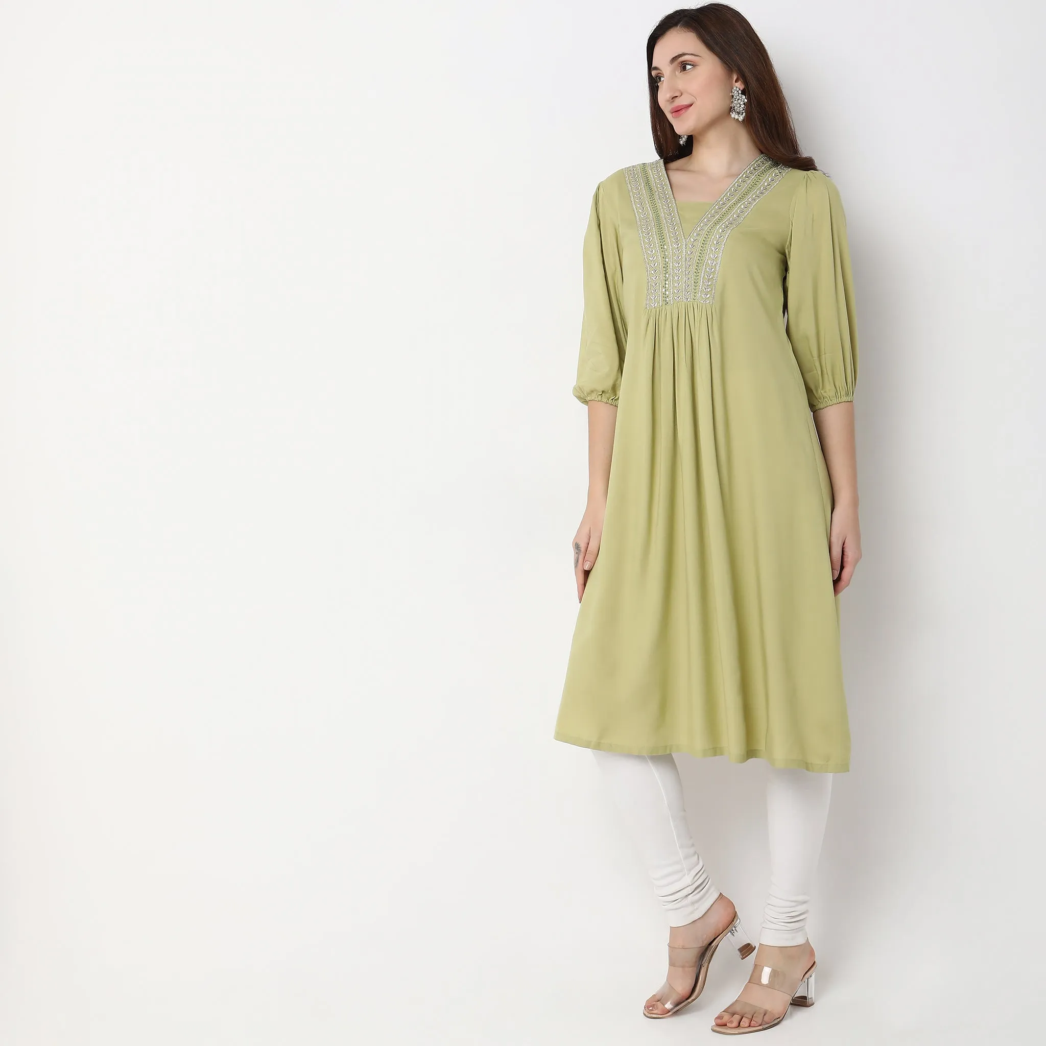 Flare Fit Embroidered Kurta