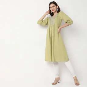 Flare Fit Embroidered Kurta