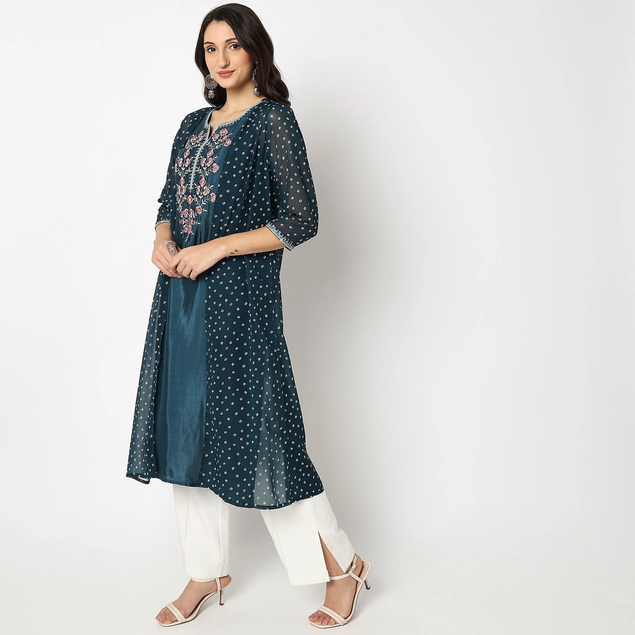 Flare Fit Embroidered Kurta