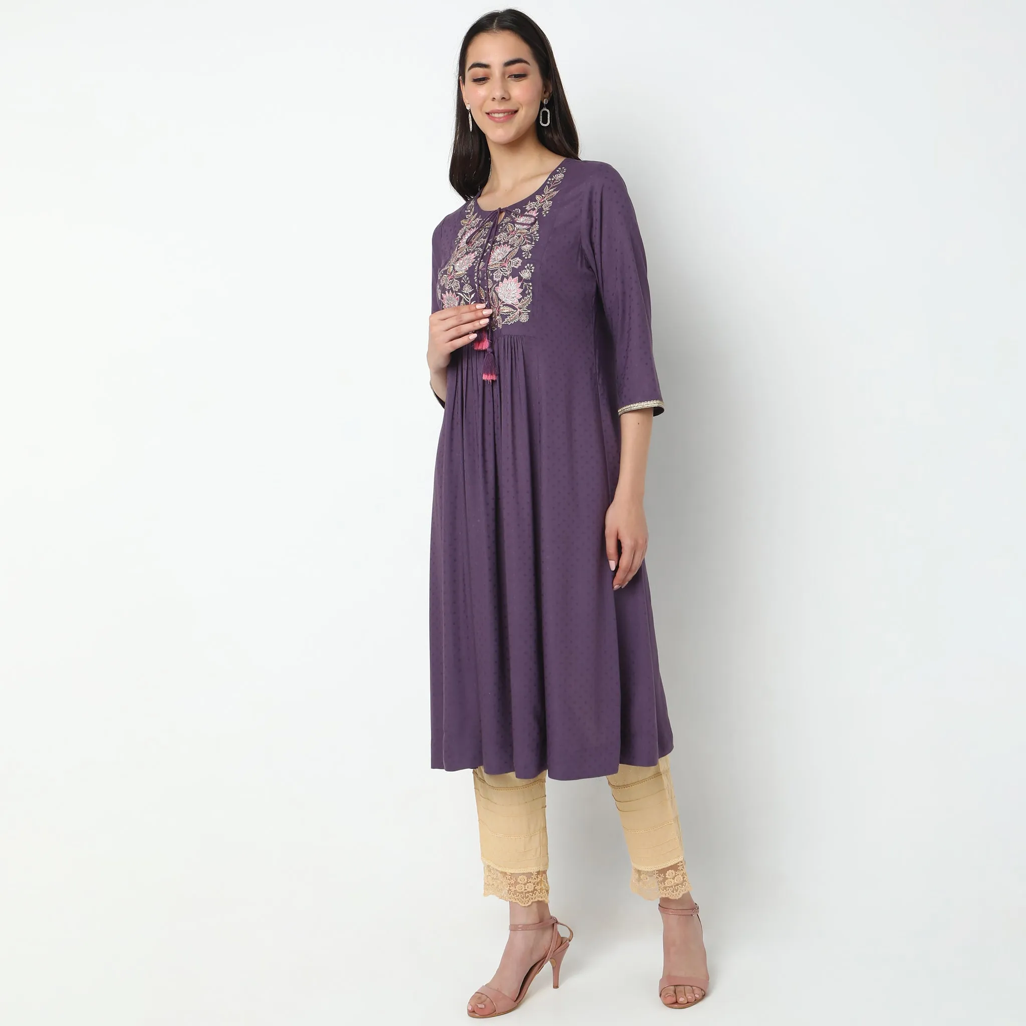 Flare Fit Embroidered Kurta