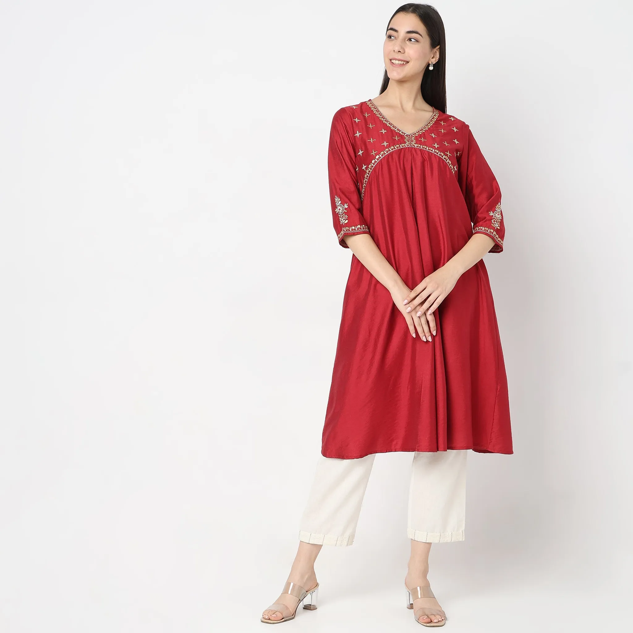 Flare Fit Embroidered Kurta