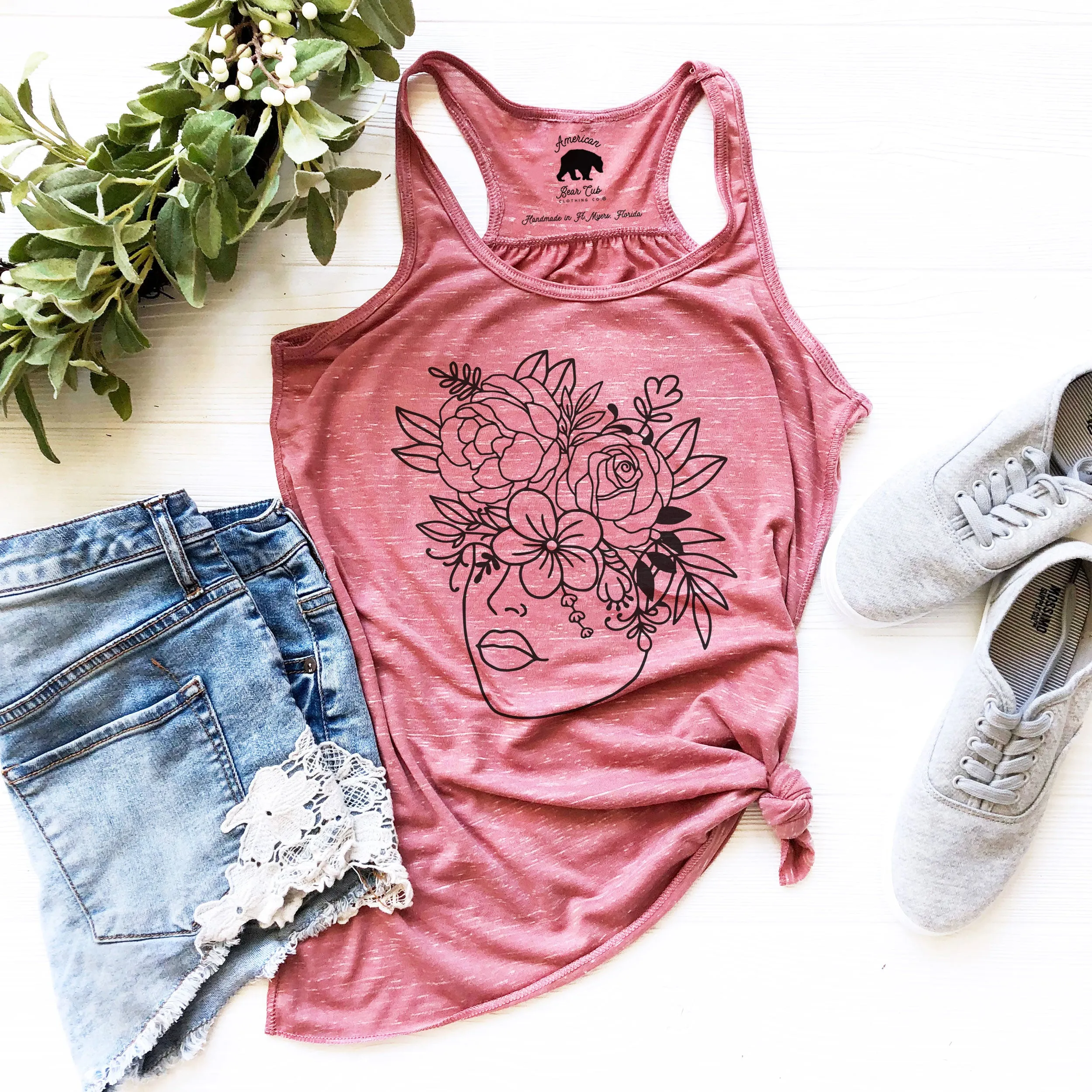 Floral Crown flowy racerback tank tops