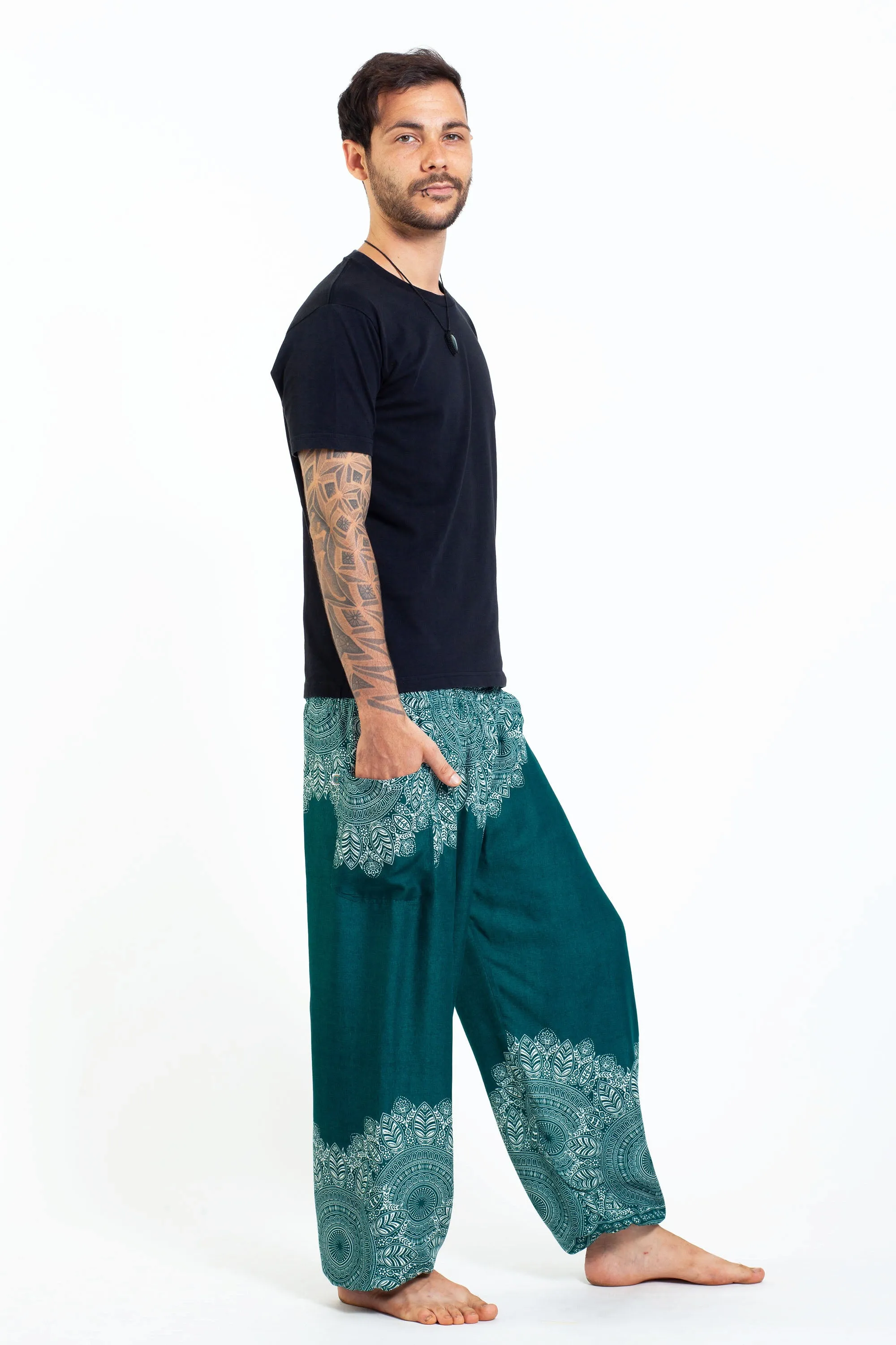 Floral Mandalas Men's Harem Pants in Teal