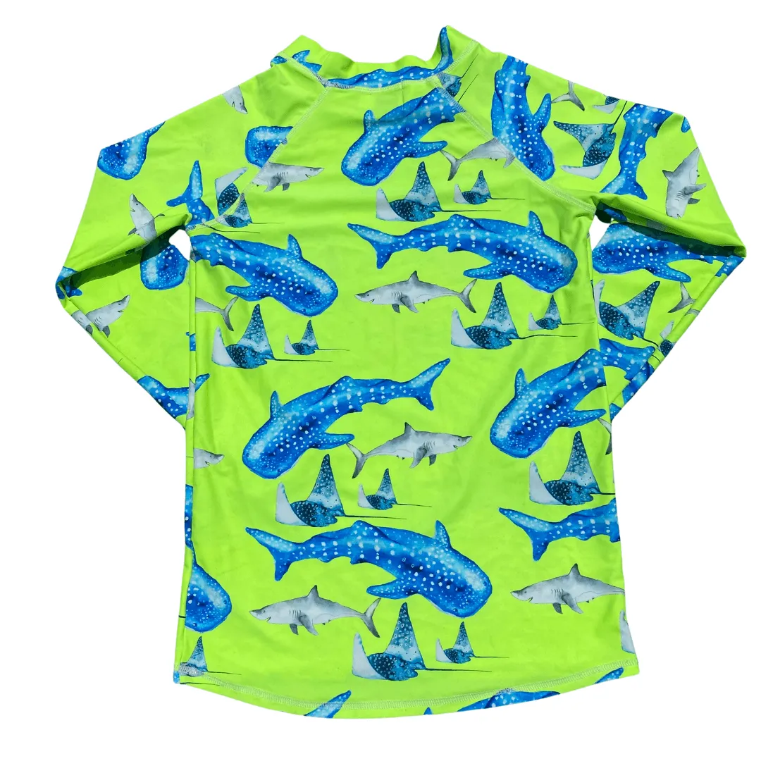 Fluro Green Sharks Kids' Rash Top