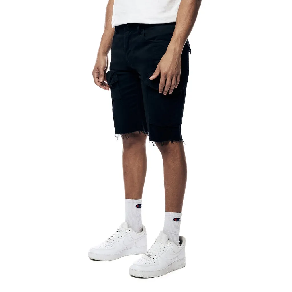 Garment Washed Twill Cargo Shorts - Black