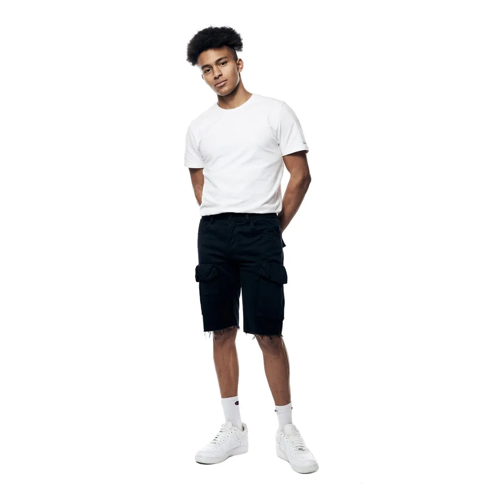 Garment Washed Twill Cargo Shorts - Black