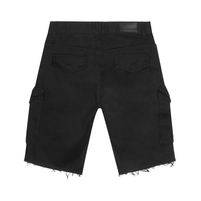 Garment Washed Twill Cargo Shorts - Black