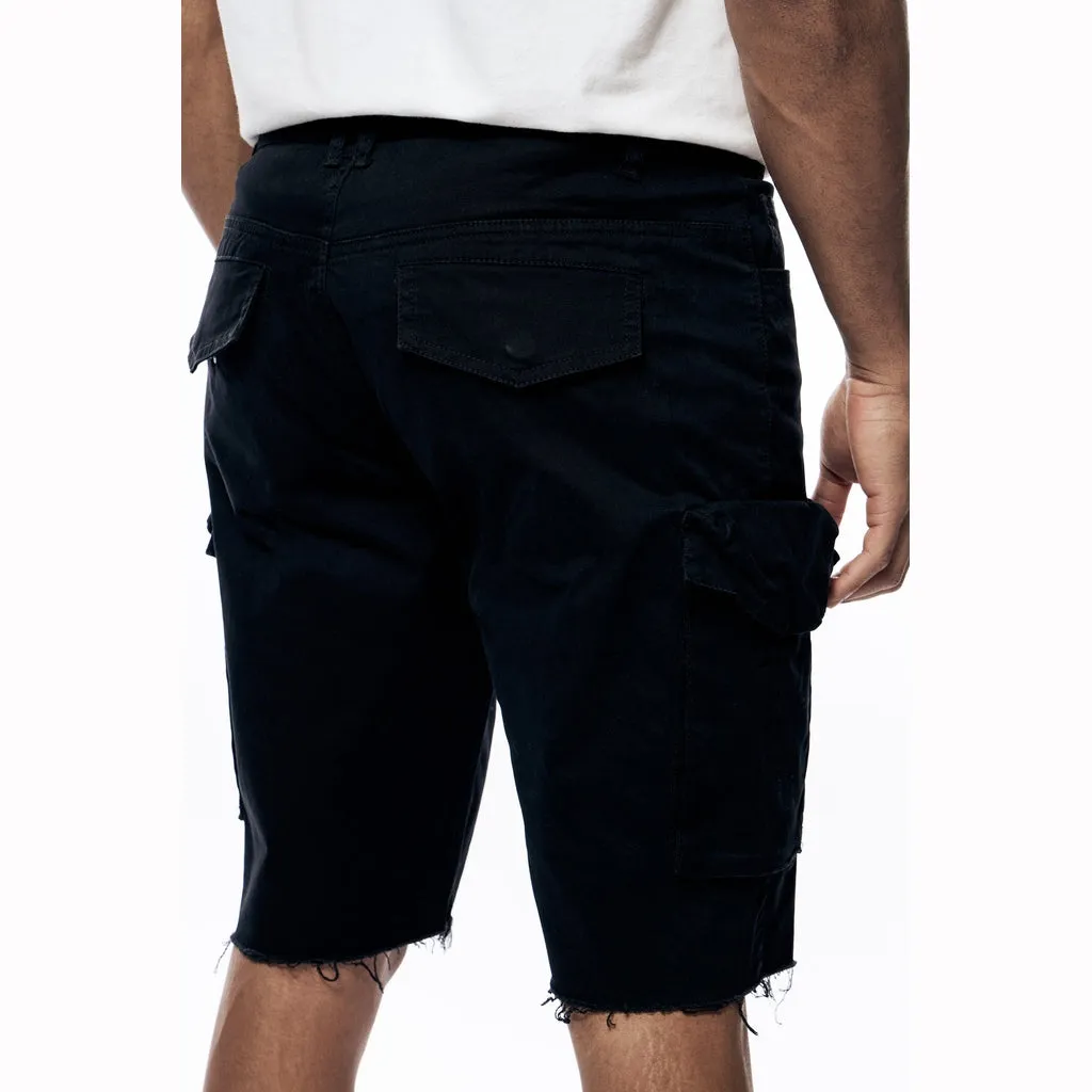 Garment Washed Twill Cargo Shorts - Black