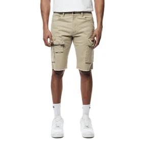 Garment Washed Twill Cargo Shorts - Sand