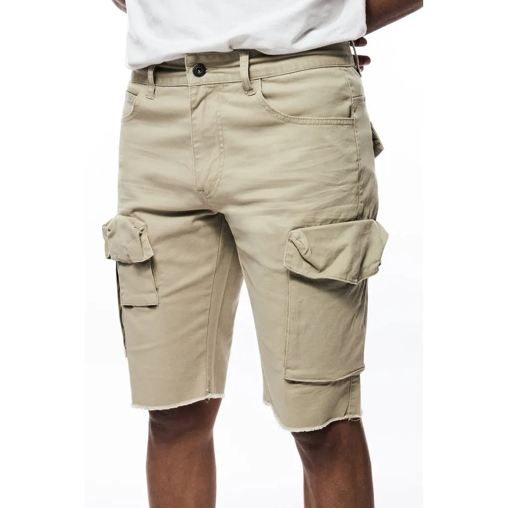 Garment Washed Twill Cargo Shorts - Sand