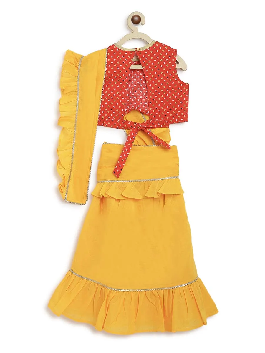 Girls Ruffle Saree-Yellow