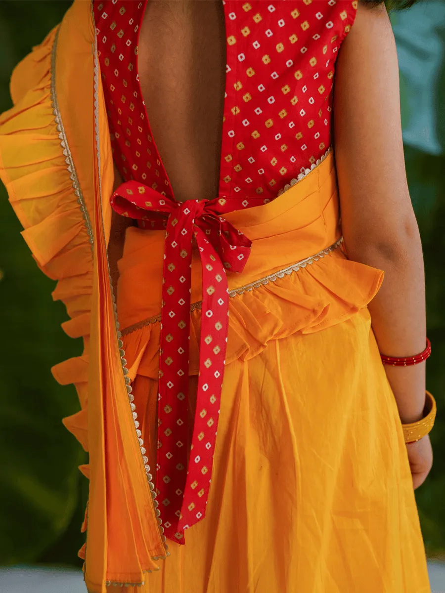 Girls Ruffle Saree-Yellow