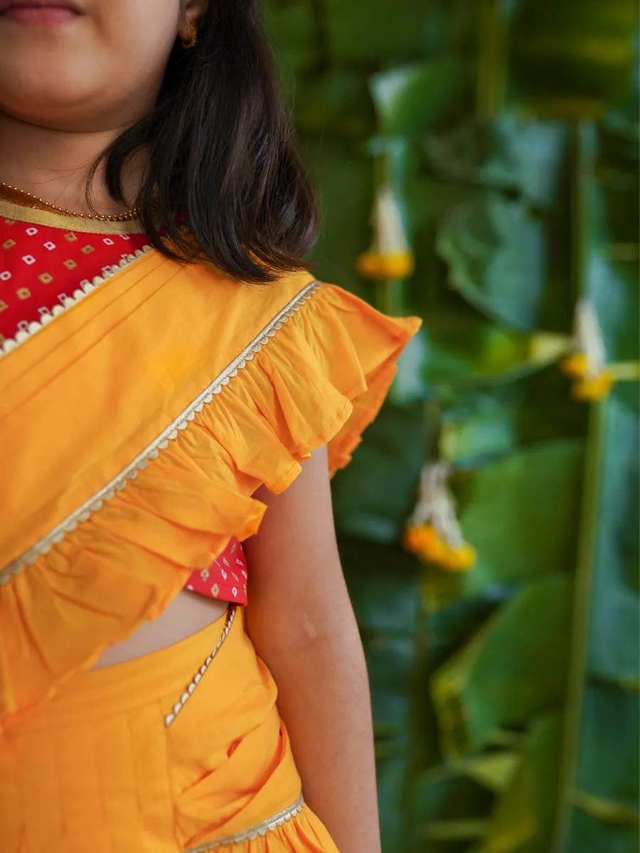 Girls Ruffle Saree-Yellow