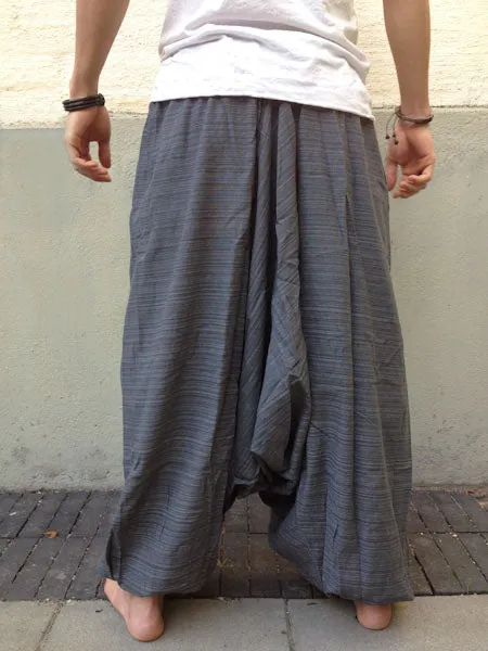 Gray Line Pattern Samurai Pants