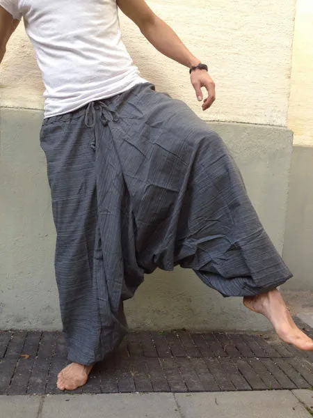 Gray Line Pattern Samurai Pants