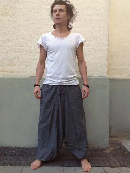 Gray Line Pattern Samurai Pants