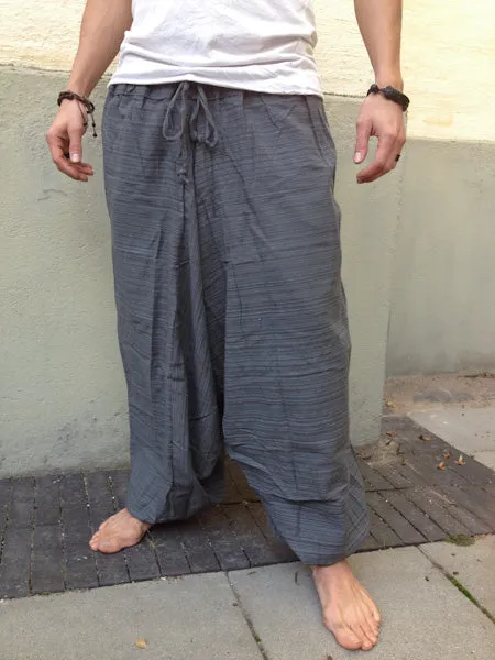 Gray Line Pattern Samurai Pants