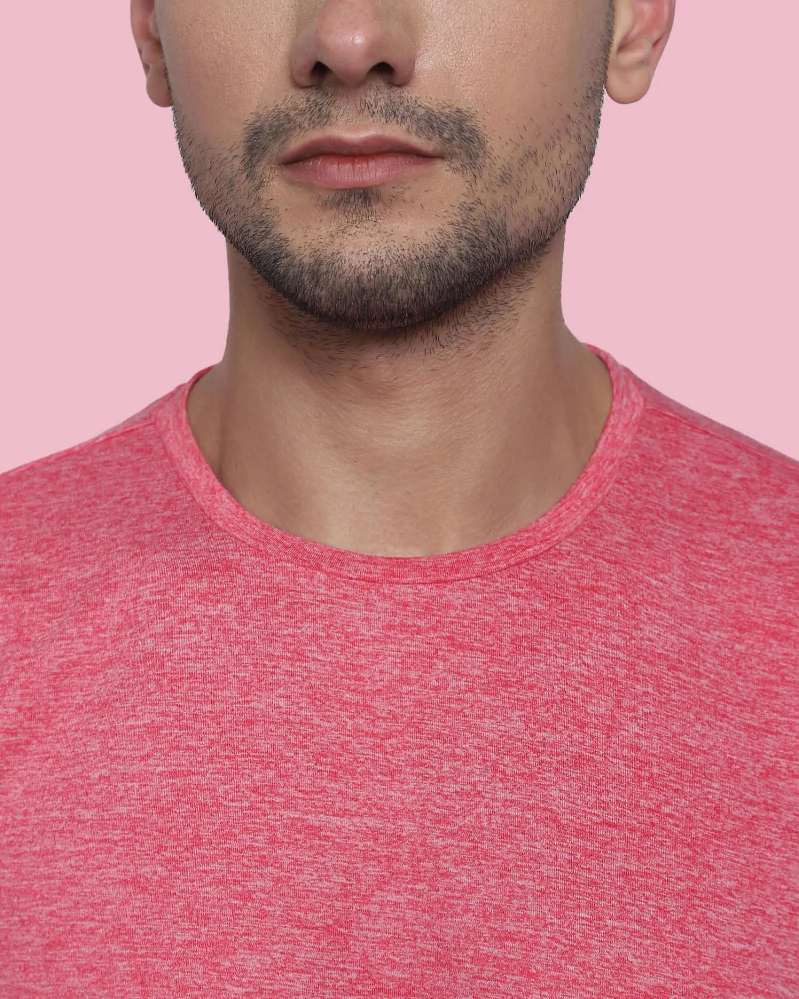 Half Sleeves Crew Neck: Punch Red Melange