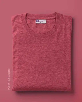 Half Sleeves Crew Neck: Punch Red Melange