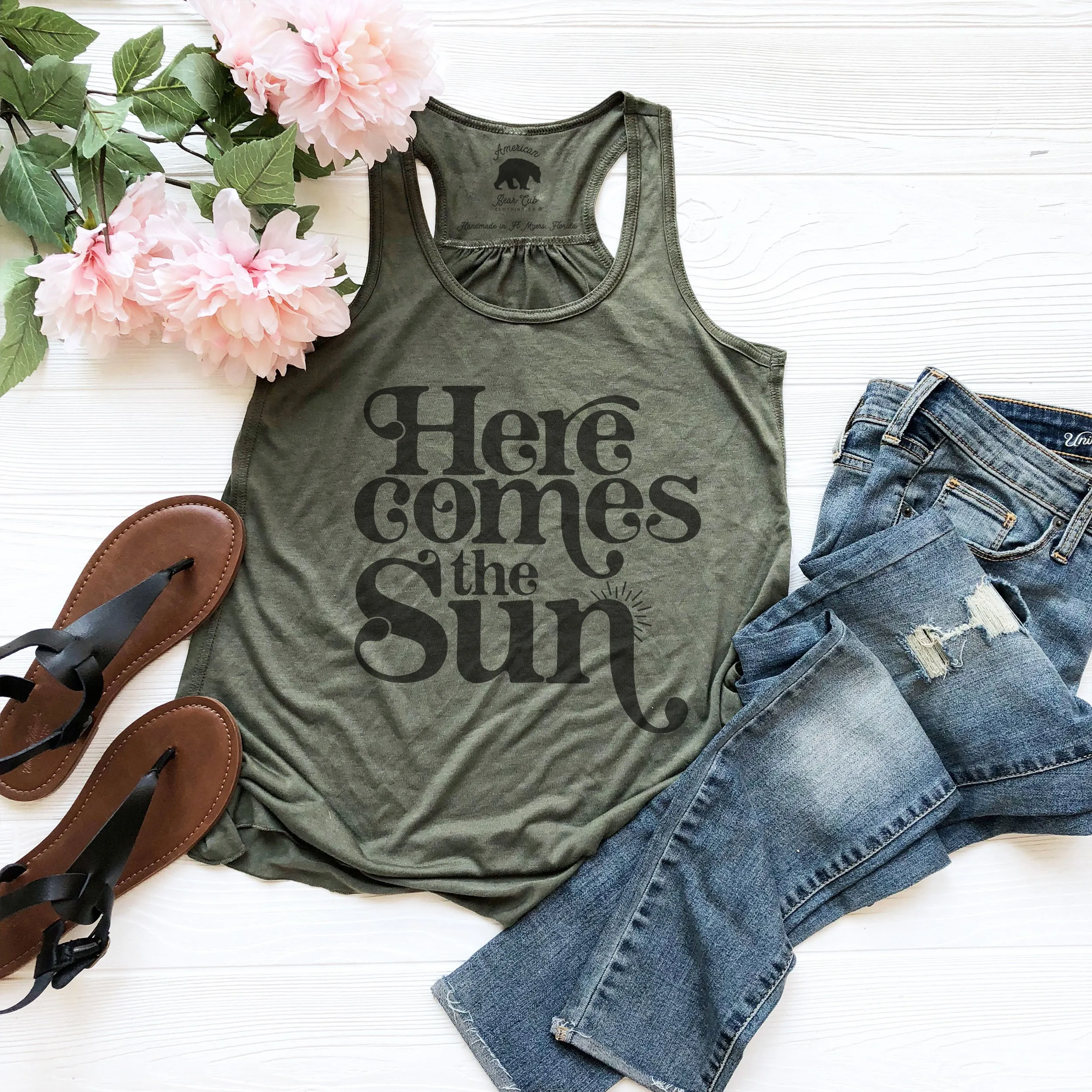 Here Comes the Sun flowy racerback tank tops