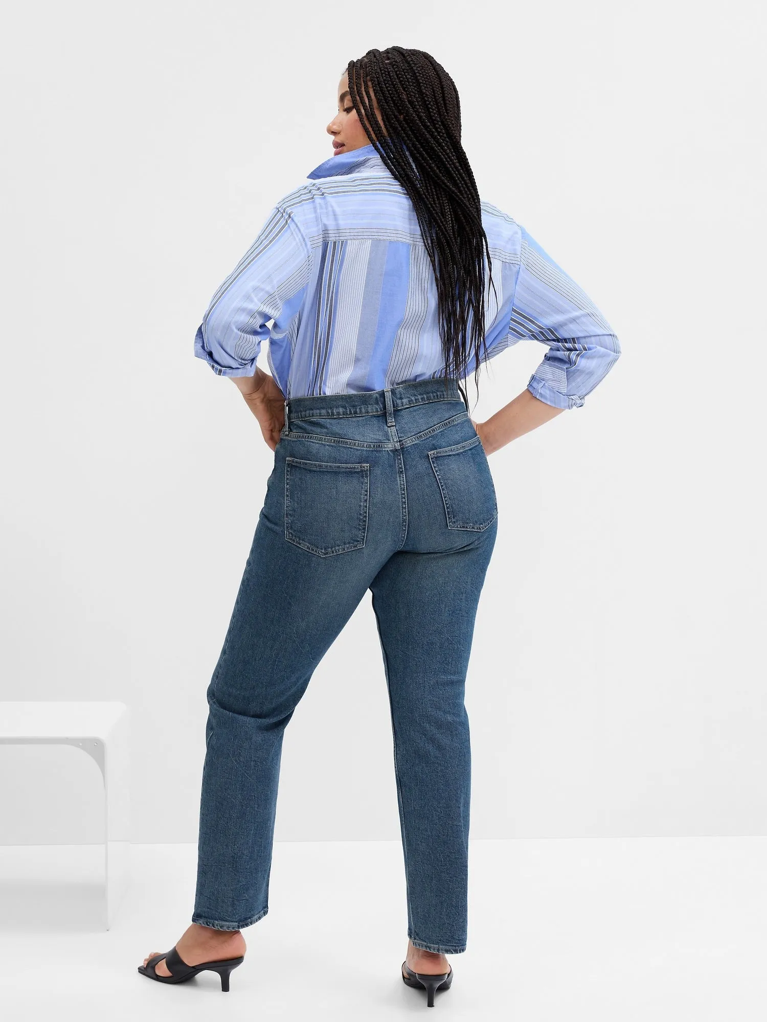 High Rise Straight Jeans with Washwell