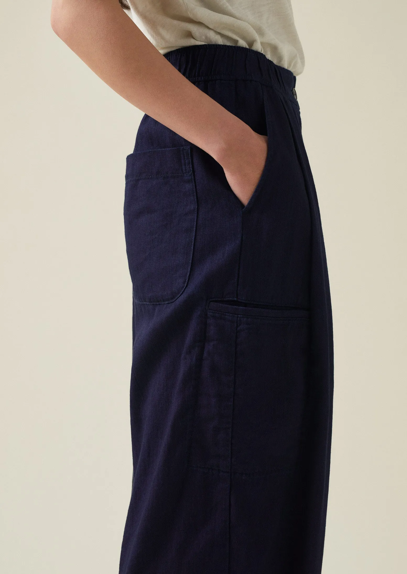 Indigo Cotton Twill Wide Leg Trousers | Indigo