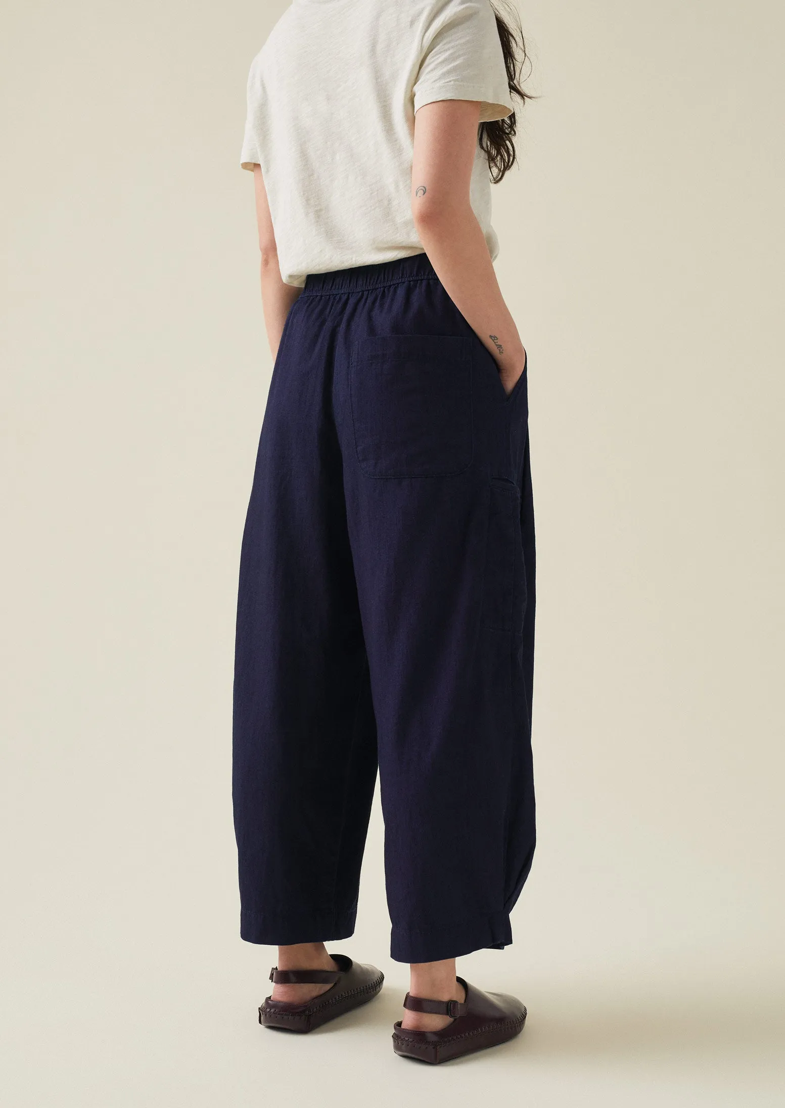 Indigo Cotton Twill Wide Leg Trousers | Indigo