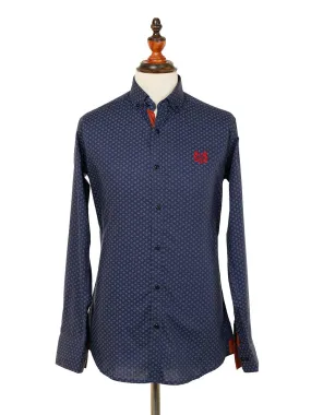 Kings Club Couture Shirt Button Down Regular Fit  Duplet Horse Grey Rain Printed Cotton Blend with Embroidered Logo KCSHD005