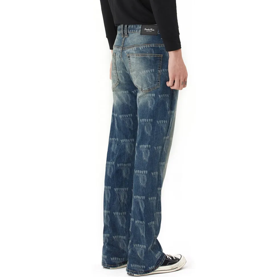 Laser Printed Denim Pants - Laser Blue