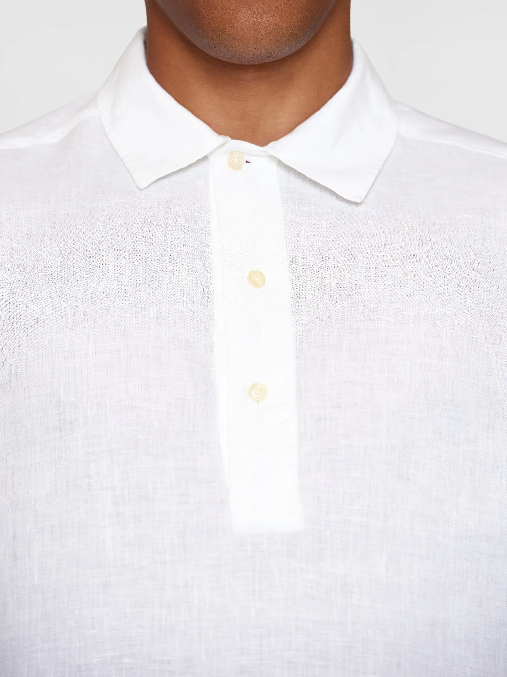 Loose linen polo shirt - GOTS/Vegan - Bright White