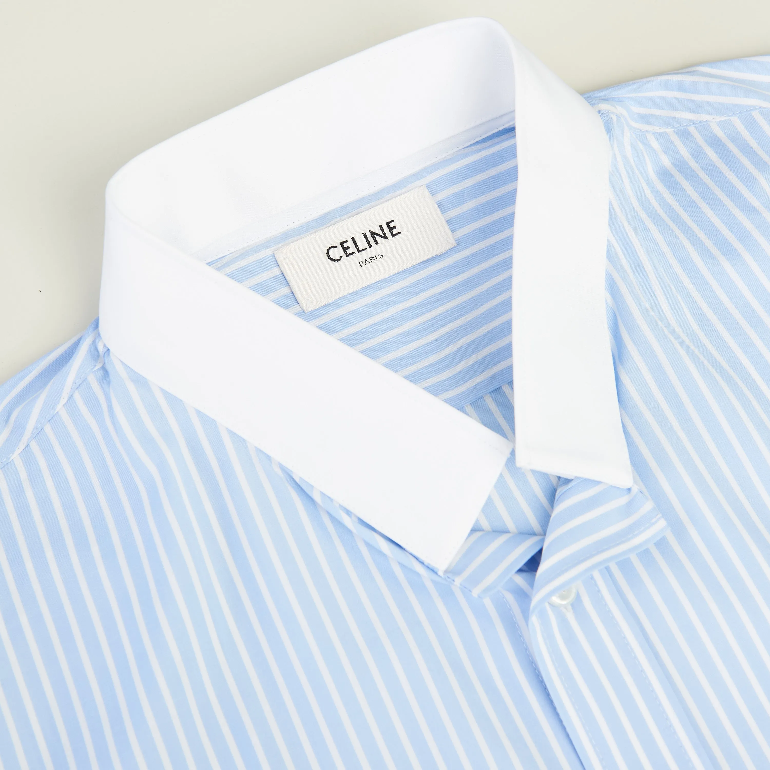 Loose Shirt With Inverted And Contrasting Color In Light Blue Pajama Stripe Cotton