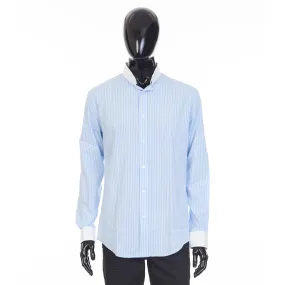 Loose Shirt With Inverted And Contrasting Color In Light Blue Pajama Stripe Cotton