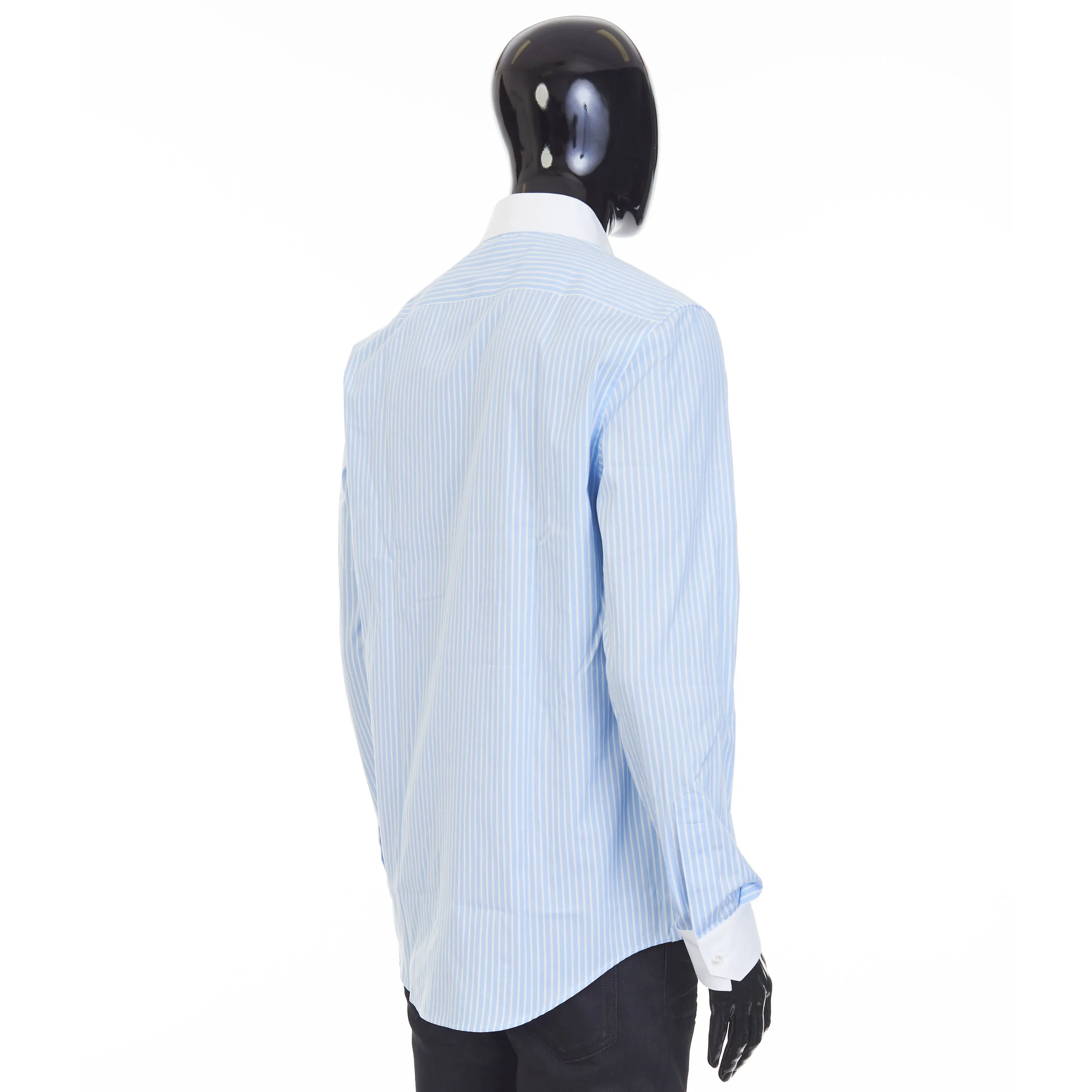 Loose Shirt With Inverted And Contrasting Color In Light Blue Pajama Stripe Cotton