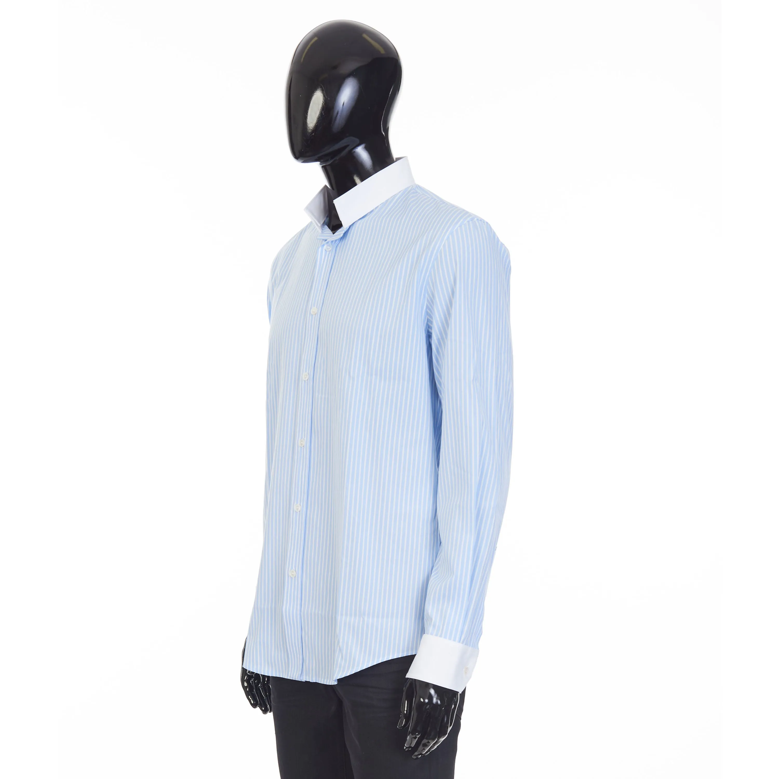 Loose Shirt With Inverted And Contrasting Color In Light Blue Pajama Stripe Cotton