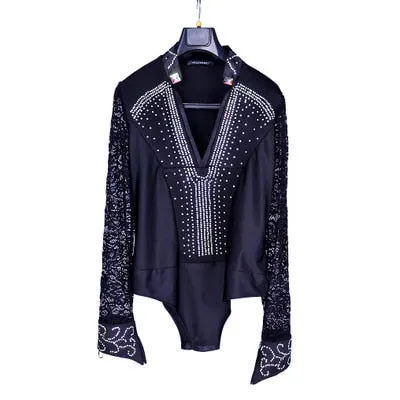 #M006 Mens Ballroom Latin Shirts Long Sleeve Lace V Collar - Samba -Cha Cha - Performance